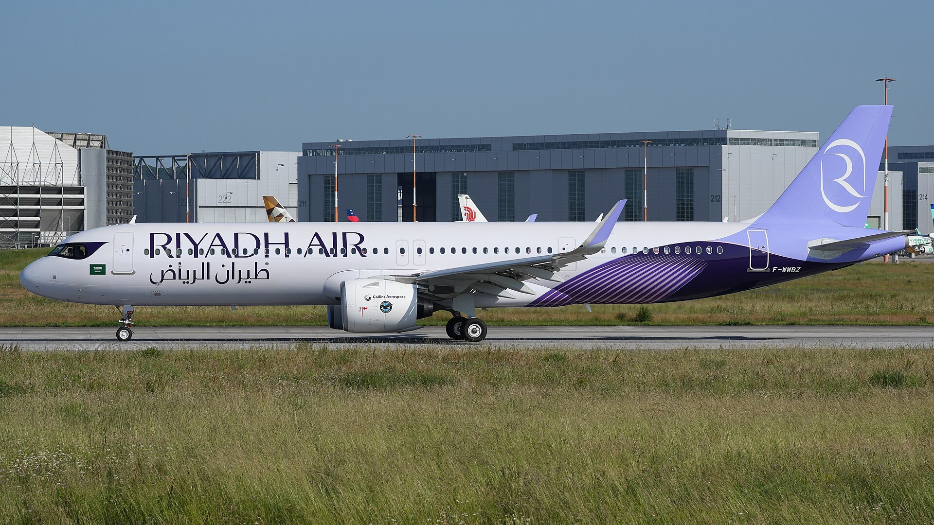 Riyadh Air A321 XLR in the white and violet livery, Hamburg Finkenwerder